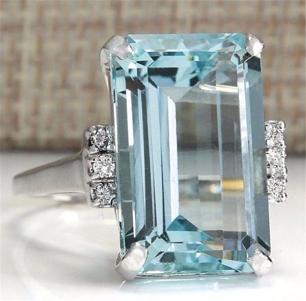 

wedding rings big blue cz cubic zircon stone silver plated for women fashion american luxury engagement gifts, Slivery;golden