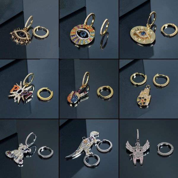 

stud 925 sterling silver golden lucky eye alphabet little bear dinosaur flying pig earring ear monaco jewelry ladies gifts, Golden;silver