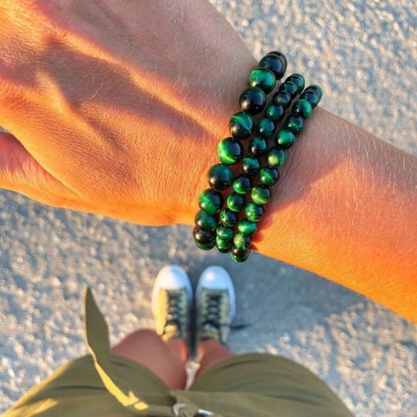 

beaded, strands green tiger eye buddha bracelets elasticity rope men women bracelet natural stone round beads strand drop, Black