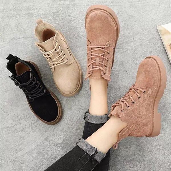 

boots 2021 autumn and winter motorcycle boot ins women's england wind retro students korean version of the wild, Black