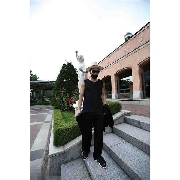 

men's solid color lace up cool loose casual pants thin summer large wide leg lovers, Black