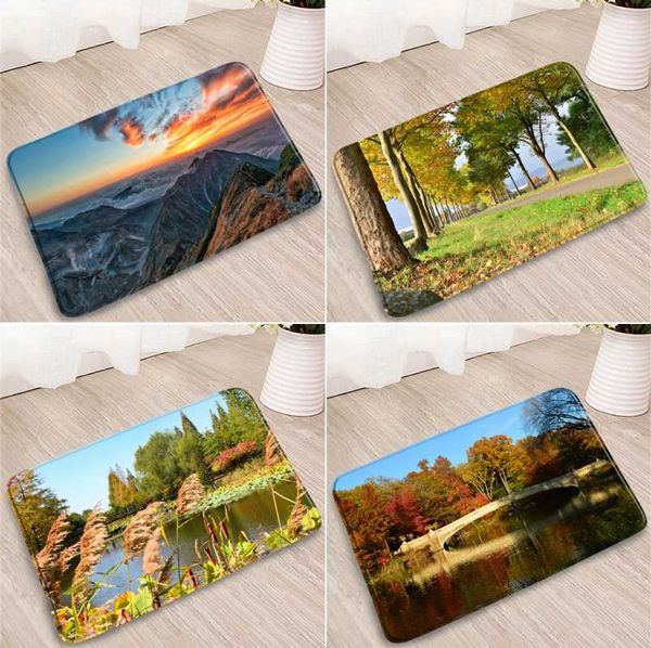 

bath mats autumn garden scenery bathroom mat artificial lake forest green leaf plants tree bird mountain home entrance decoration doormats