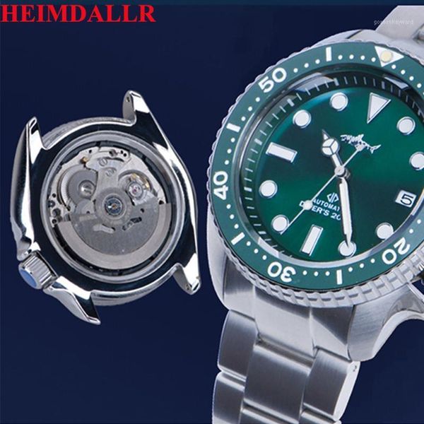 

heimdallr skx007 men's diving watch nh35a automatic movement mechanical wristwatch sapphire crystal super c3 luminous green dial wristw, Slivery;brown