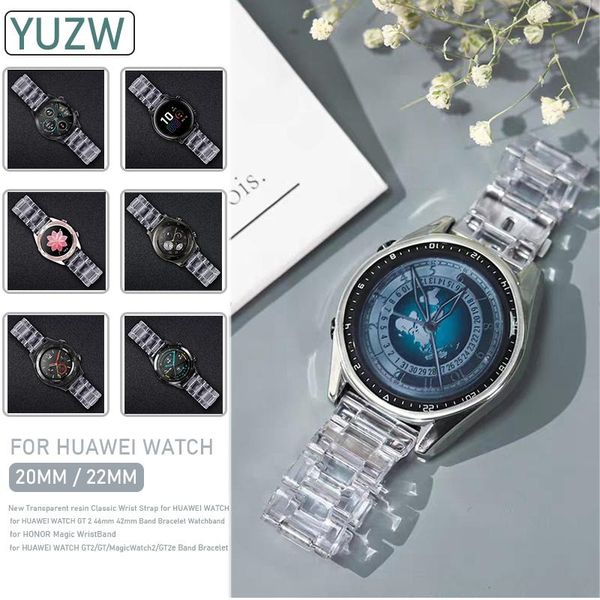 

watch bands transparent resin classic wrist strap for huawei gt2e/gt 46mm 42mm band bracelet watchband honor magic2 wristband, Black;brown