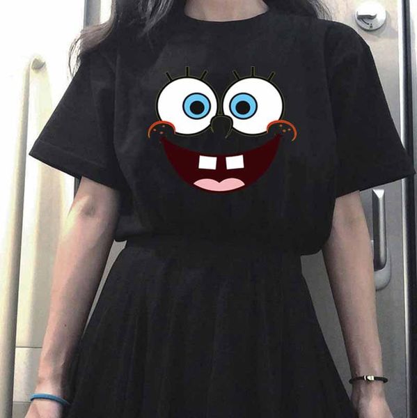 

sponge short-sleeved spring and summer women's 2021 for men women round neck t-shirts casual all-match cute t-shirt, White