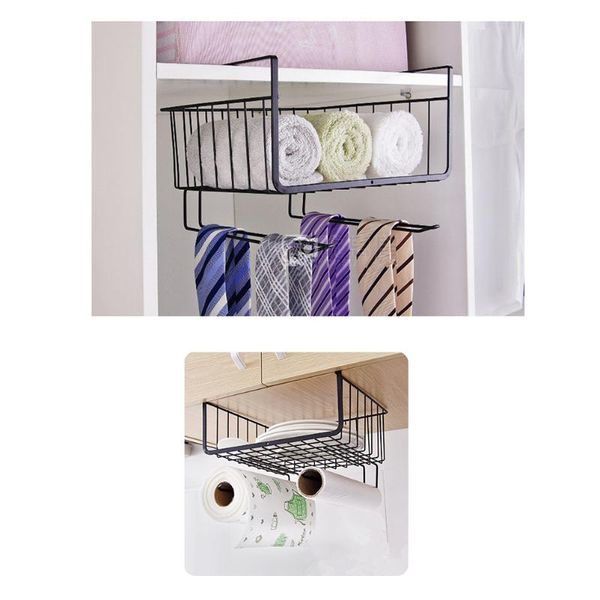 

hooks & rails kitchen under cabinets shelf compartment basket storage rack wardrobe cabinet towel holder(black)