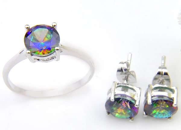 

luckyshine holiday jewelry gift classic rainbow mystic z gems 925 sterling silver ring stud earrings women jewelry set