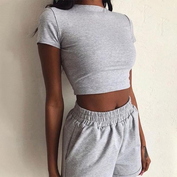 

women's tracksuits tracksuit women sportwear short sleeve t-shirt+lace up waist shorts pants casual 2 piece set matching outfit for, Gray
