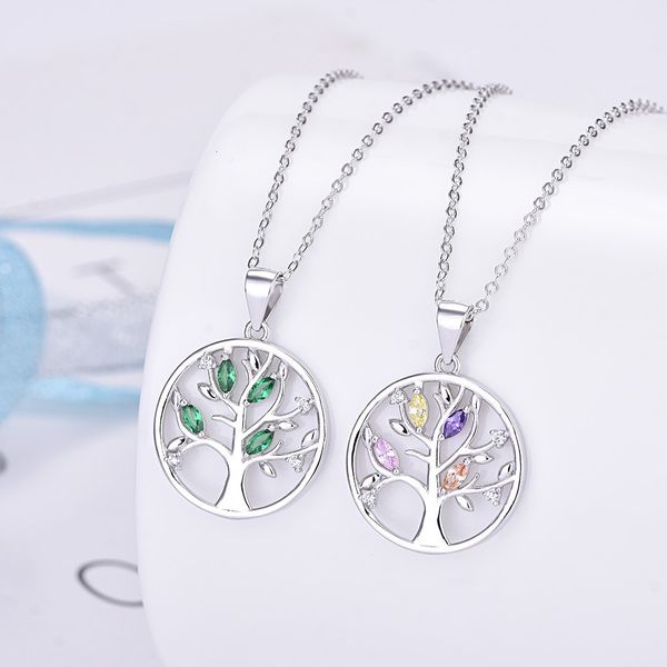

creative s925 sterling life tree zircon necklace sier pendant female, White
