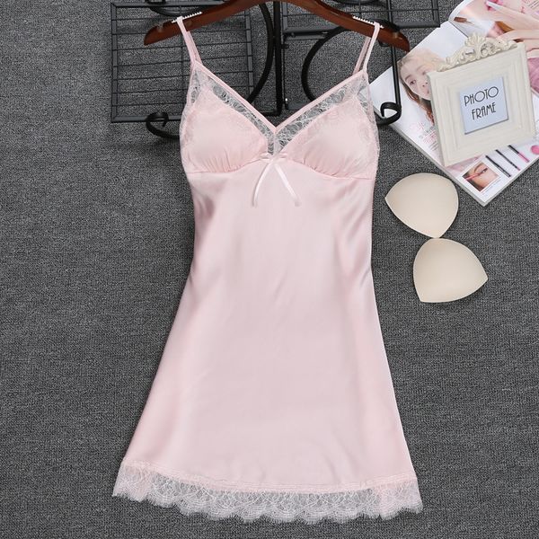 

women's sleepwear spaghetti strap lace women nightdress with pad split ends female lingerie q4rm, Black;red