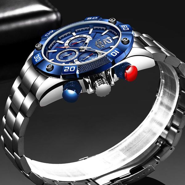 

wristwatches lige 2021 fashion mens watches brand wristwatch men quartz clock full steel waterproof sports chronograph relogio masculino, Slivery;brown