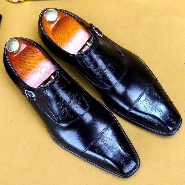 

dress shoes buckle mens fashion casual wedding genuine leather brand office oxford business square head black formal dd7u