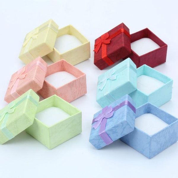 

gift wrap 6pcs bow 41*41*30mm jewelery organizers storage ring earring case square christmas gifts package boxes mix-color