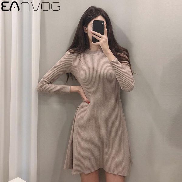 

casual dresses women long sleeve sweater dress women's irregular hem autumn winter o-neck a line short mini knitted, Black;gray