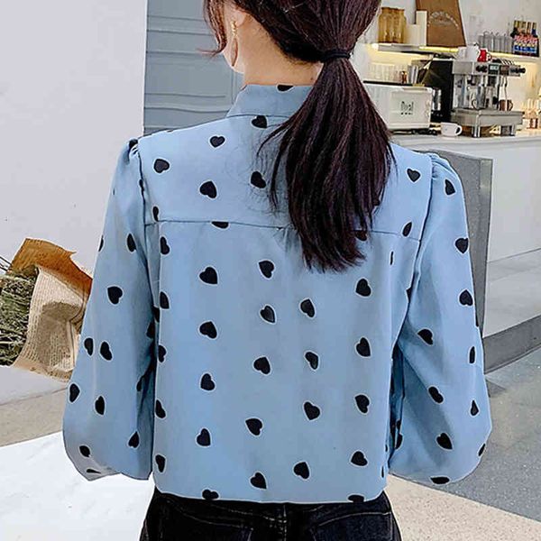 

sweaters spring autumn fashion chiffon shirts women lace-up bow vintage blouse female heart print blouses work casual top, White;black