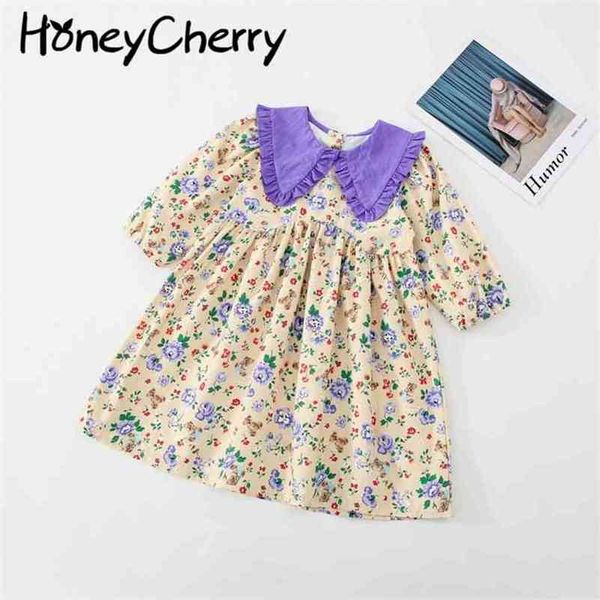 

girls autumn doll collar princess dress cute girl floral children baby clothing 210702, Red;yellow
