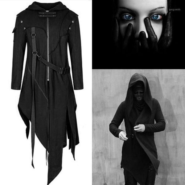 

devil fashion men gothic hooded jacket coat black punk assassin creed cosplay costume halloween women cloak cardigans, Tan;black