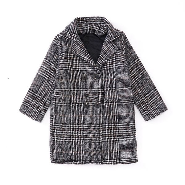 

children's clothing winter cotton long jackets kid's outerwear toddler children clothes casual turn-down collar plaid girls wool c, White