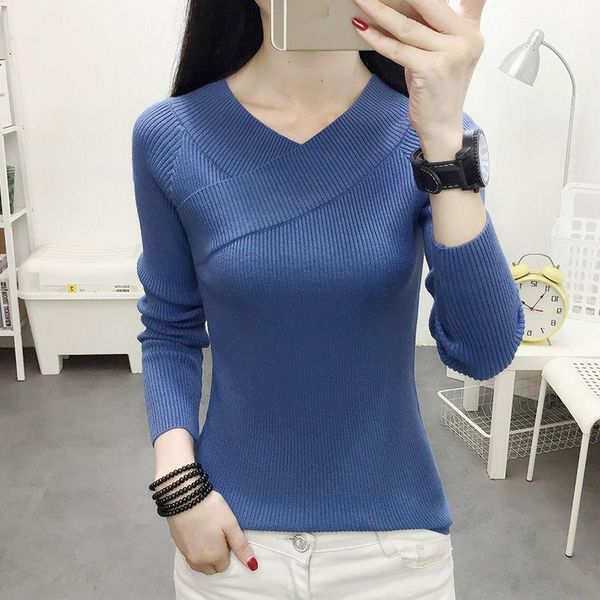 

women's sweaters 2021 autumn spring soft sweater women jumper v neck slim elasticity knitted pullover female long sleeve knitwear h246, White;black