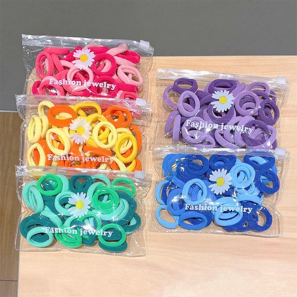 

50pcs/set 3cm of children's cute candy color rubber bands girls lovely elastic hair kids sweet ring accessories, Slivery;white