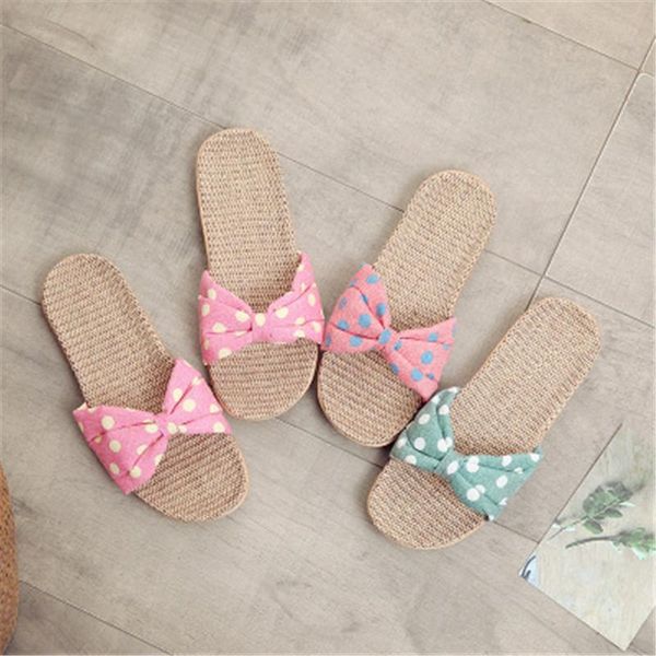 

slippers fayuekey 2021 summer ladies casual flat slides women linen sandals sweet polka dot flip flops girls indoor floor shoes, Black