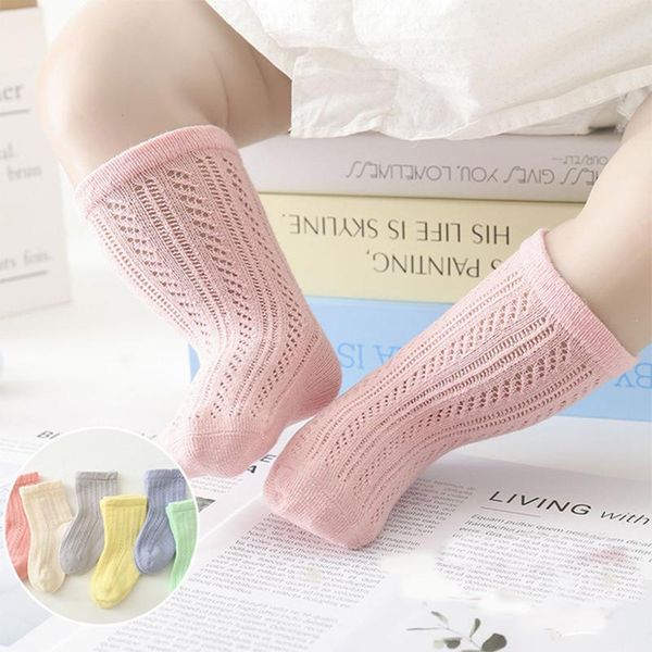 

children's socks baby girls sock summer breathable mesh kids knee cotton for toddler boys, Pink;yellow
