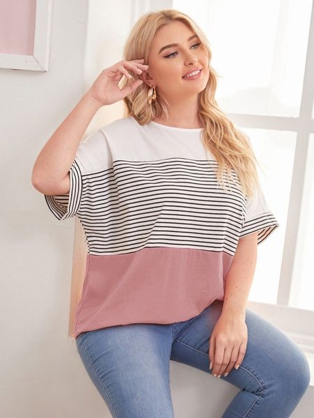 

plus striped colorblock tee h1kf#, Black