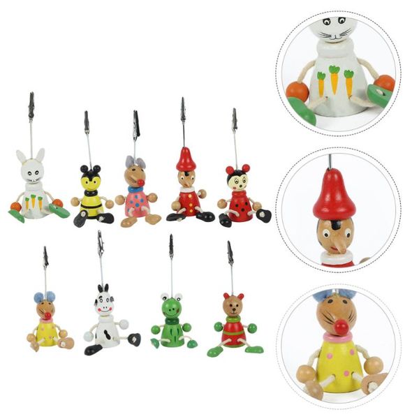 

9pcs cartoon table cards holder wooden memo po holders clips craft tools