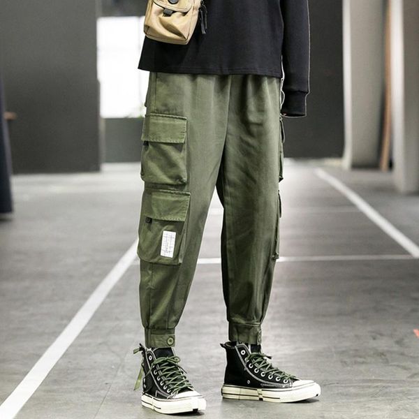 

overalls men's tide brand tie-leg casual pants trend autumn spring and loose cropped trousers running, Black;blue