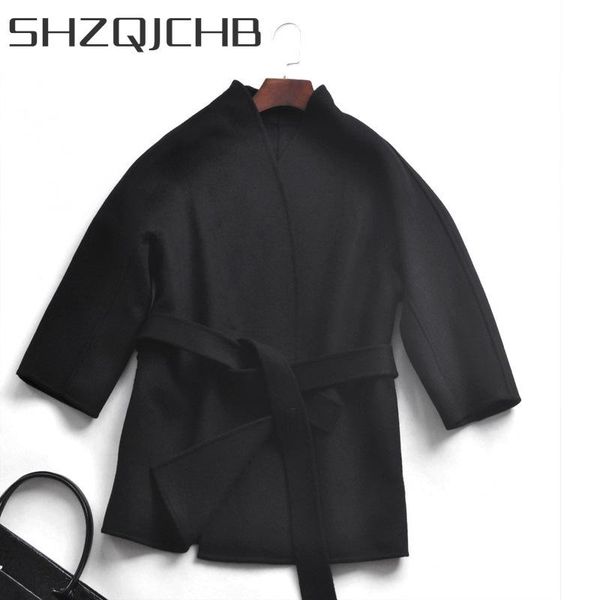 

women's wool & blends shzq coat women 2021 winter autumn double-faced jacket elegant ladies clothes spring jackets casaco feminino lwl6, Black