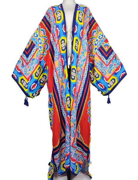 

ethnic clothing oversize european cotton printed autumn winter women's long sleeve cardigan kaftan nigerian african robe duster coat, Red