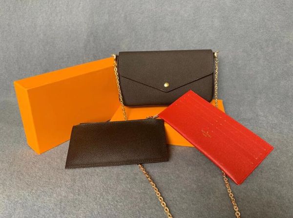 

3pcs set women shoulder bags favorite multi accessories brown flower messenger chain strap cross body ladies flap purse clutch totes no box