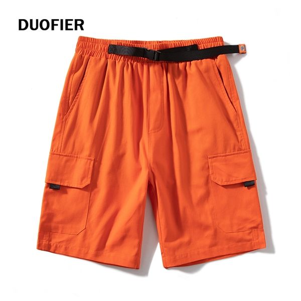 Pantaloncini cargo tascabili arancioni da uomo estivi Baggy Cotton Lino Traspirante s Jogger Beach Pantaloni corti con cintura 8XL 210714