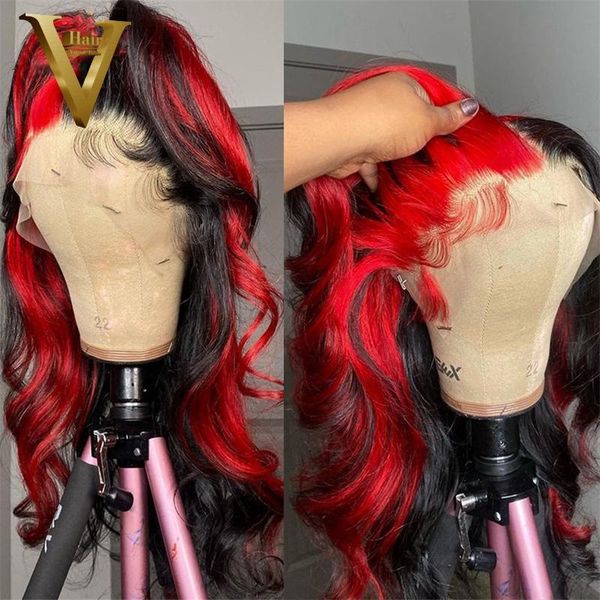 

lace wigs red black highlight wig human hair body wave remy brazilian colored for women 13x4 frontal, Black;brown