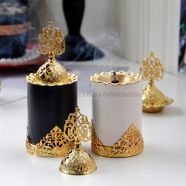 

nordic iron art golden incense burner matte black and white ceramic home office handicrafts decoration ornaments fragrance lamps