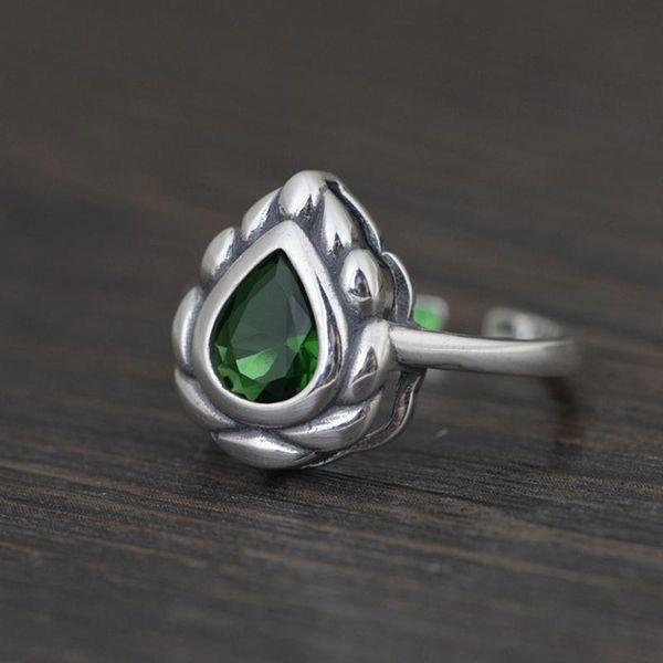 

cluster rings fnj green zircon water drop ring 925 silver fashion original s925 sterling for women jewelry adjustable size, Golden;silver
