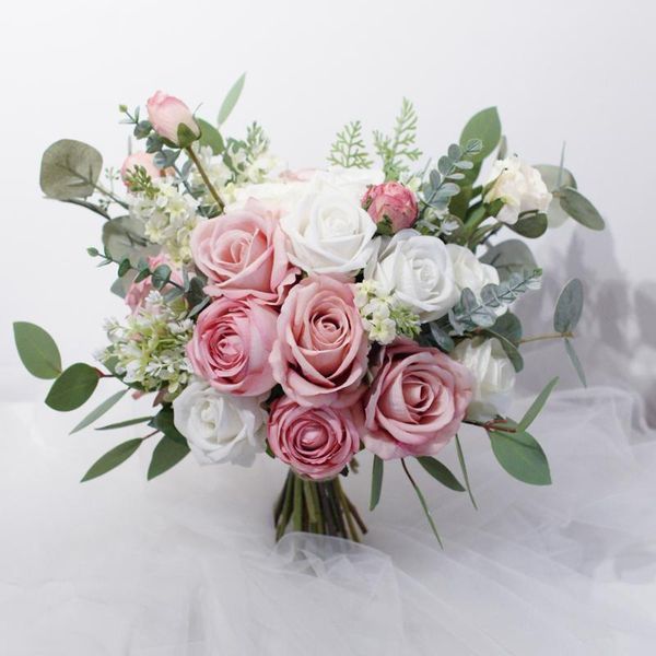 

wedding flowers bride bouquet burgundy pink roses artificial for