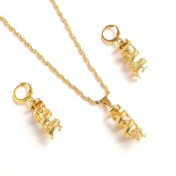 

dubai india arab fashion necklace earring set women party gift 18 k fine gold china dragon earrings jewelry sets, Silver