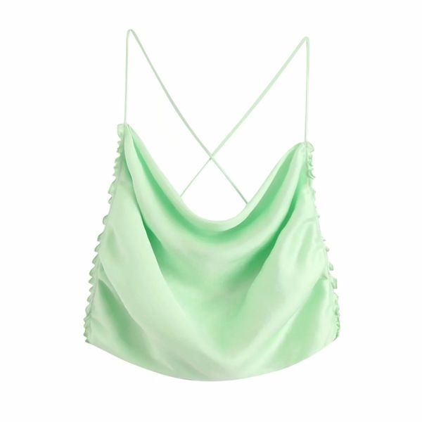 

solid satin women backless sling shirt crop fashion casual lady sleeveless slim blouse s6995 210430, White