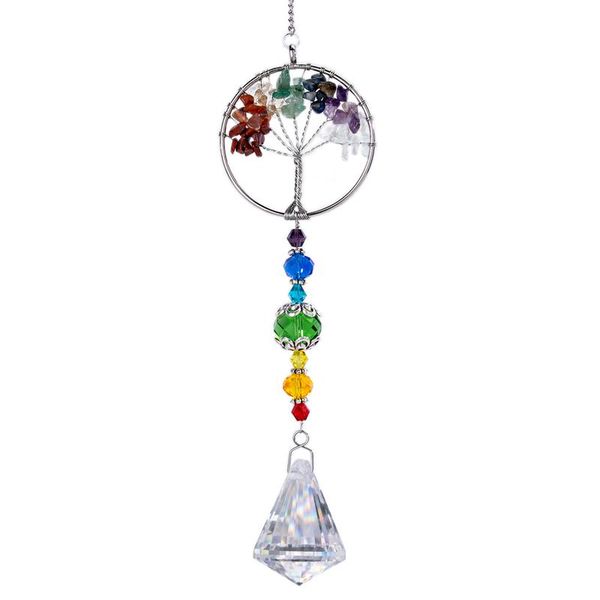 

h&d chakra healing natural stone tree of life suncatcher window hanging ornament rainbow maker collection for home garden decor decorations