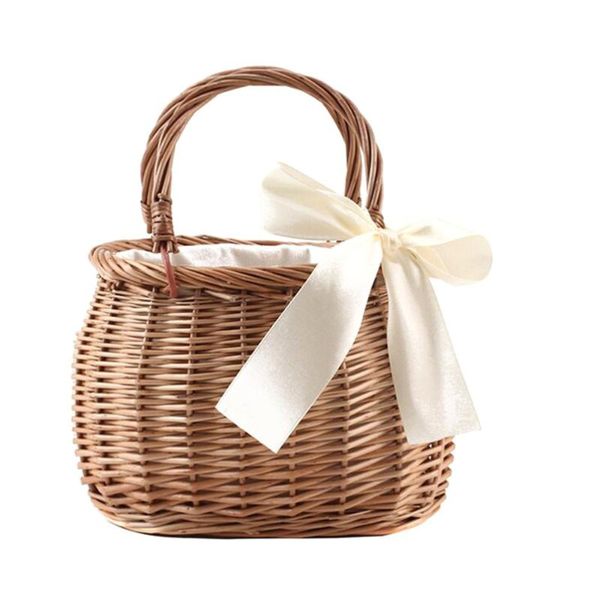 

1pc oval basket rattan woven organizer handheld storage bin baskets