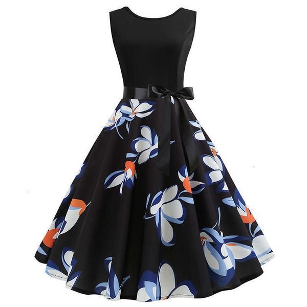 

hepburn's slim dresses casual print dress hq0389, Black;gray
