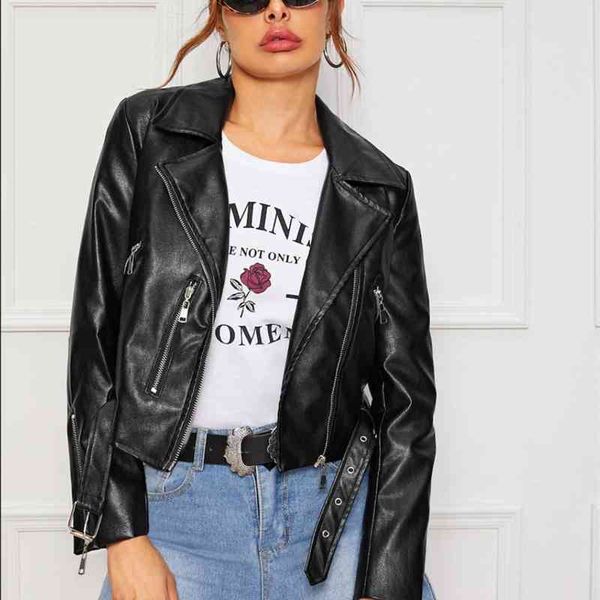 

3165# zipper motorcycle women's jacket leather, Black