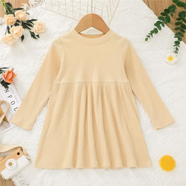 

girl's dresses toddler baby girls loose cotton a-line dress, spring fall casual solid color long sleeve round neck, 9 months-6 years, Red;yellow