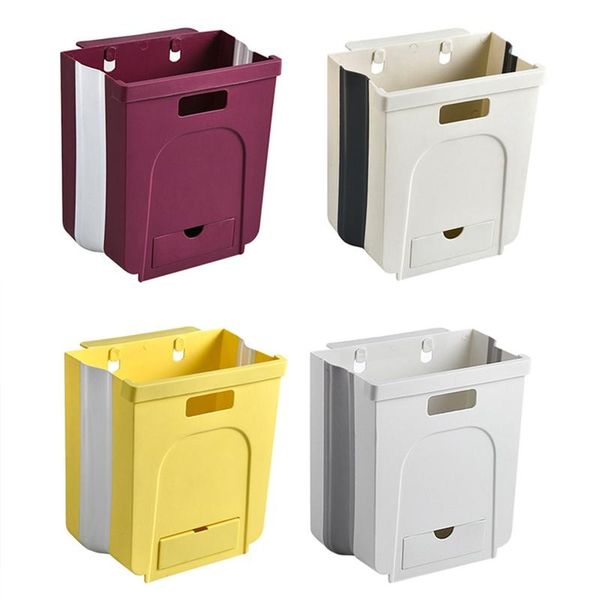 

waste bins wall mounted folding bin kitchen cabinet door hanging trash garbage car can foldable cleaning
