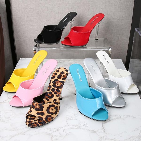 

summer fashion women luxury sandals yellow slippers mules black 11cm crystal high heels slides outsides lady party shoes