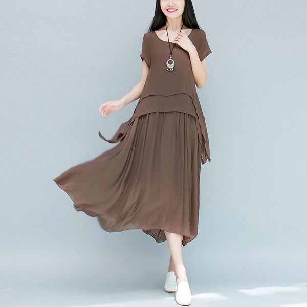 

dresses 2021 summer new literature and art loose large size slim medium length cotton hemp dress, Black;gray