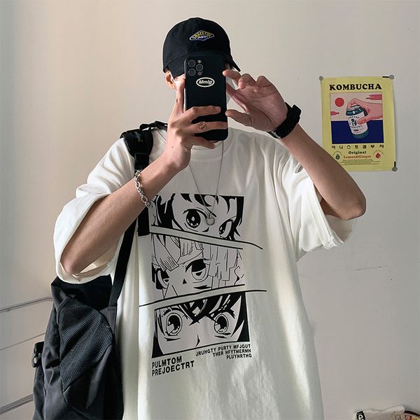 

summer men's 2021 t-shirts fashion brand short cartoon printed 5-sve loose t-shirt half sve top, White;black