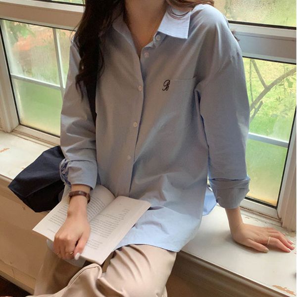 

4colors spring autumn women's blouse korean style letter embroidery shirt women loose (x1841 210423, White
