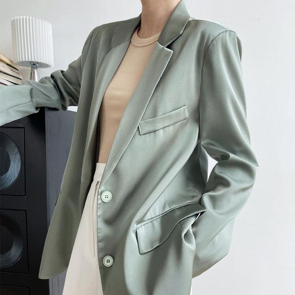 

women's suits & blazers [ewq] korea chic autumn casual trendy women lapel single-breasted fashion minimalist gloss long-sleeved blazer, White;black
